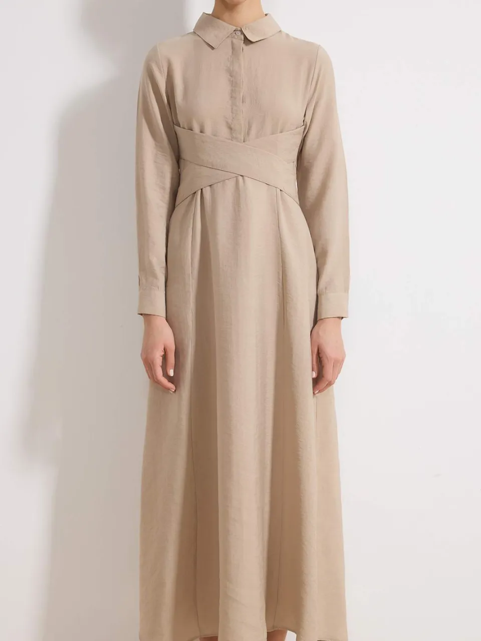 Turkishsouq Dames platte maxi lange casual/dagelijkse skater hijab jurk beige, foto 2