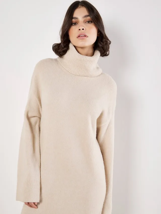 Apricot Maxi-jurk met coltrui Steen