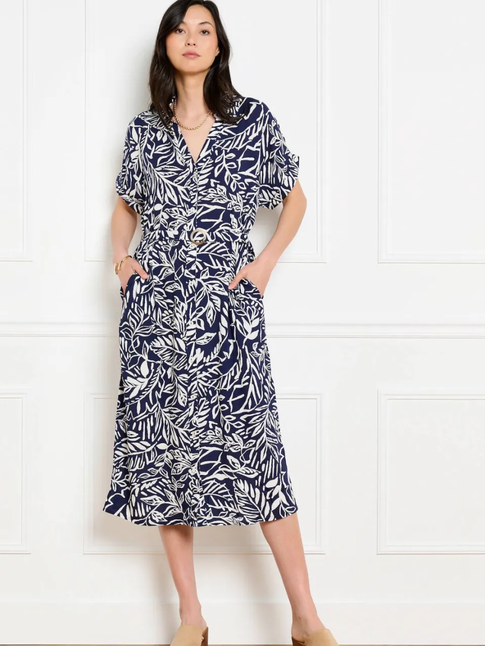 LOLALIZA gebloemde midi jurk donkerblauw donkerblauw / ecru, foto 4