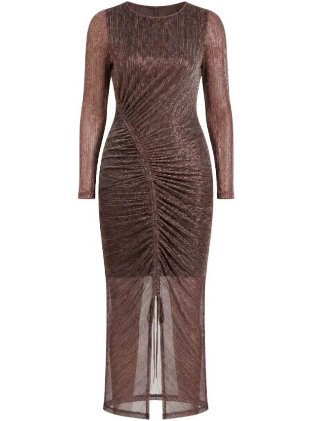 Ted Baker Anthers Metallic Bodycon Jurk Met Plooien In Roze Chocoladebruin