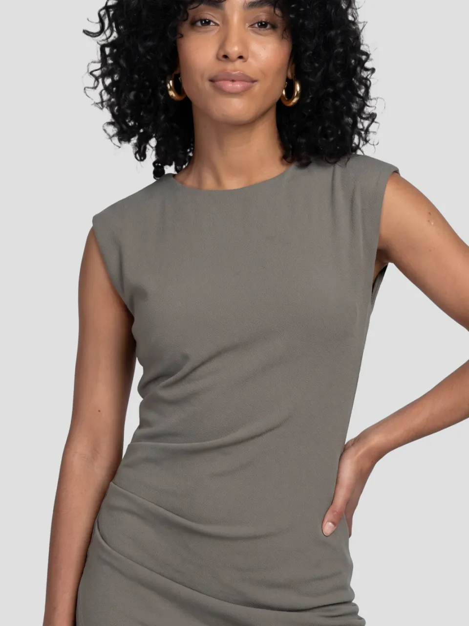 Ruby midi jurk met plooien detail grijs, foto 3