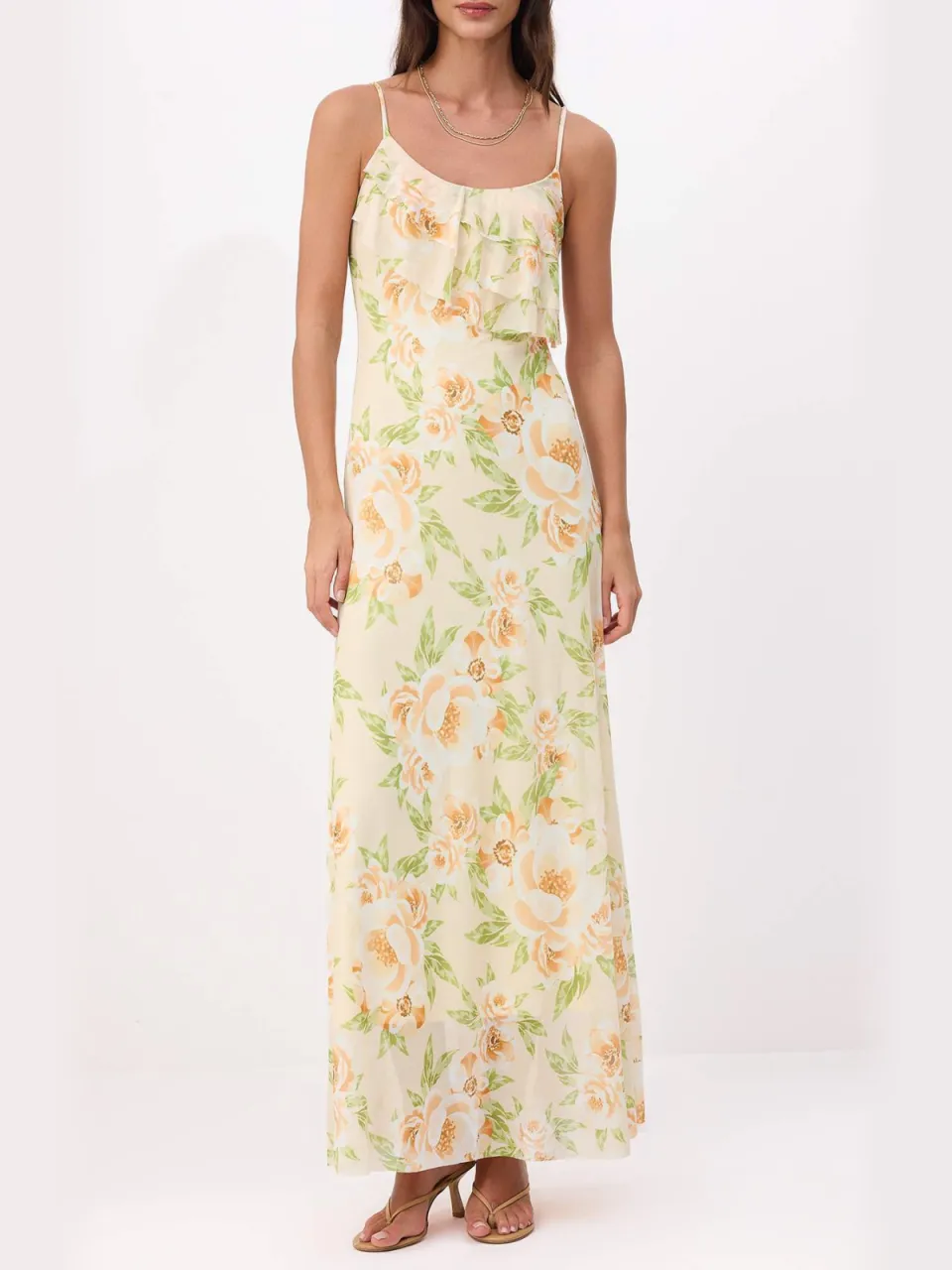 Turkishsouq Mouwloze maxi-jurk met bloemenprint voor dames in A-lijn model geel, foto 2