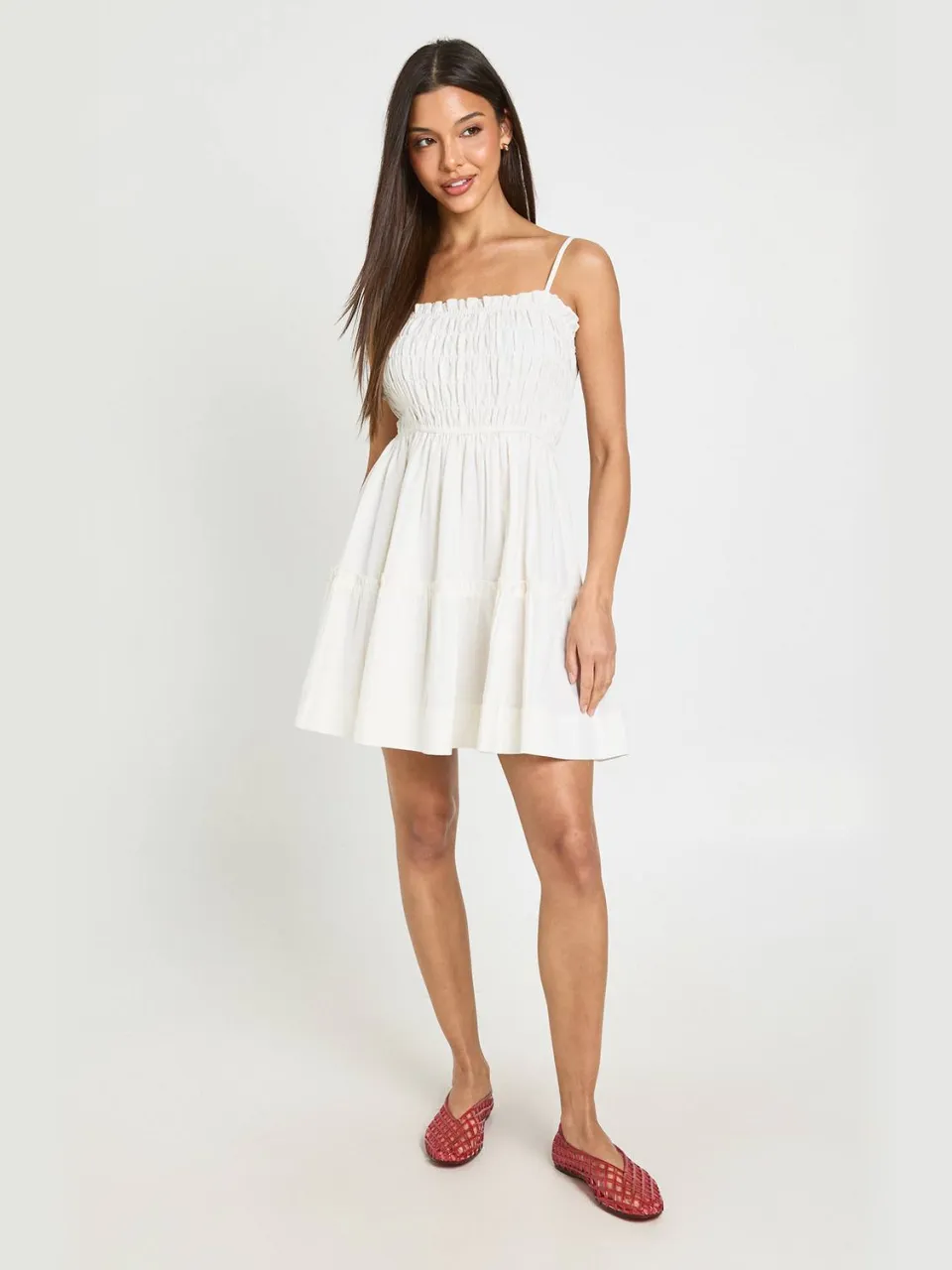 boohoo Dames Linnen-look Skater Jurk Met Smok ivoor, foto 3