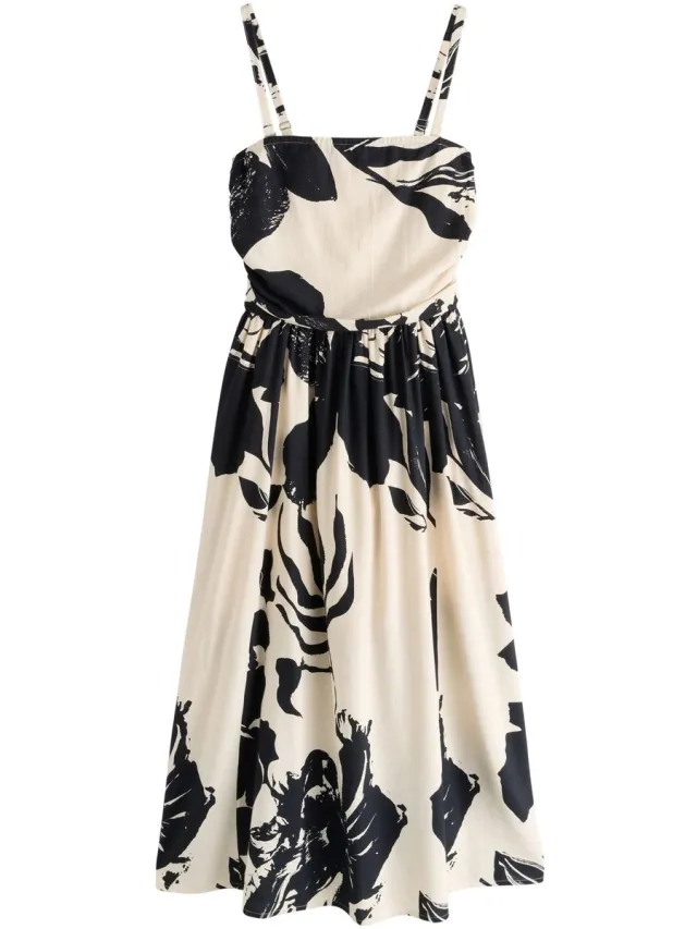 Next Dames - Midi-bandeaujurk met ruches - Tall - Zwart Black/Cream
