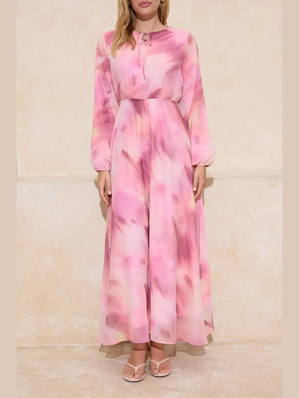 Turkishsouq Maxi-jurk voor dames met kleurverloop, lange pasvorm, casual/dagelijks, A-lijn model, geschikt voor hijab Roze