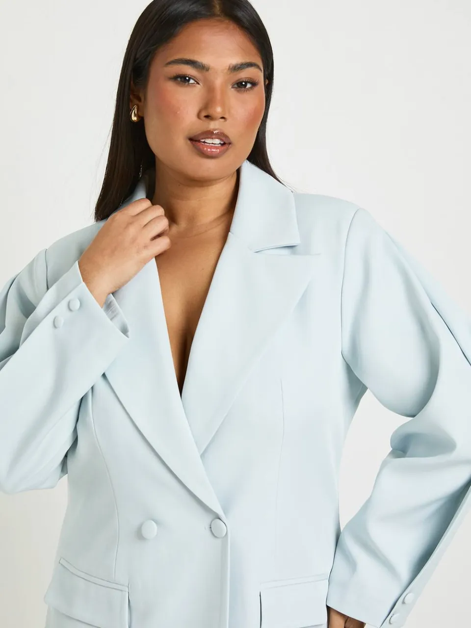 boohoo Dames Plus Mini Jurk Met Naaddetail En Ballonmouwen babyblauw, foto 4