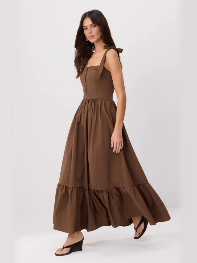 Trendyol TRENDYOLMİLLA Dames Bruin Effen Maxi Mouwloos Skater Jurken