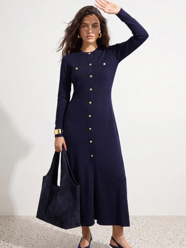 Trendyol Modest Dames Donkerblauw Effen Maxi Lang Casual A-lijn Modest Jurken Marineblauw/Blauw