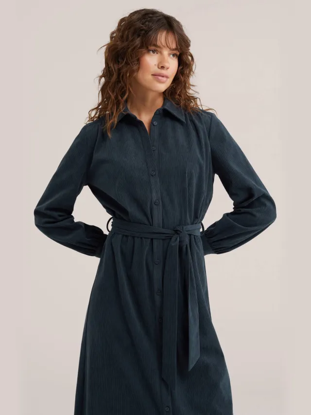 WE Fashion corduroy midi blousejurk met ceintuur - blauw