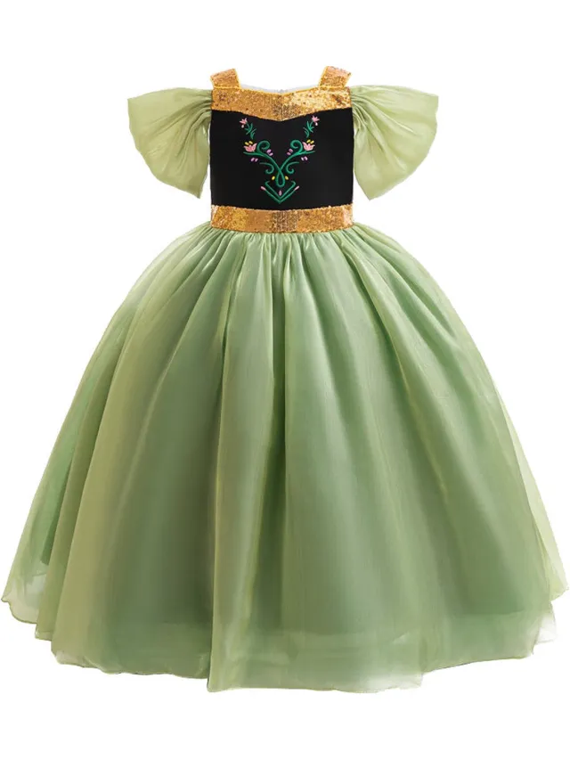 Prinsessendroom Anna's avonturenjurk - 110/116 (4/5 jaar) - Prinsessenjurk - Verkleed kleding - Feestjurk Groen
