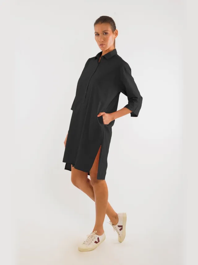 RAVENS VIEW IBIZA dames vegan Blousejurk Isla Zwart
