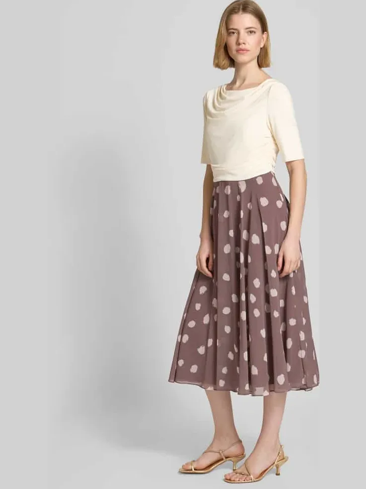 Christian Berg Cocktail Midijurk met plissé-look Leem