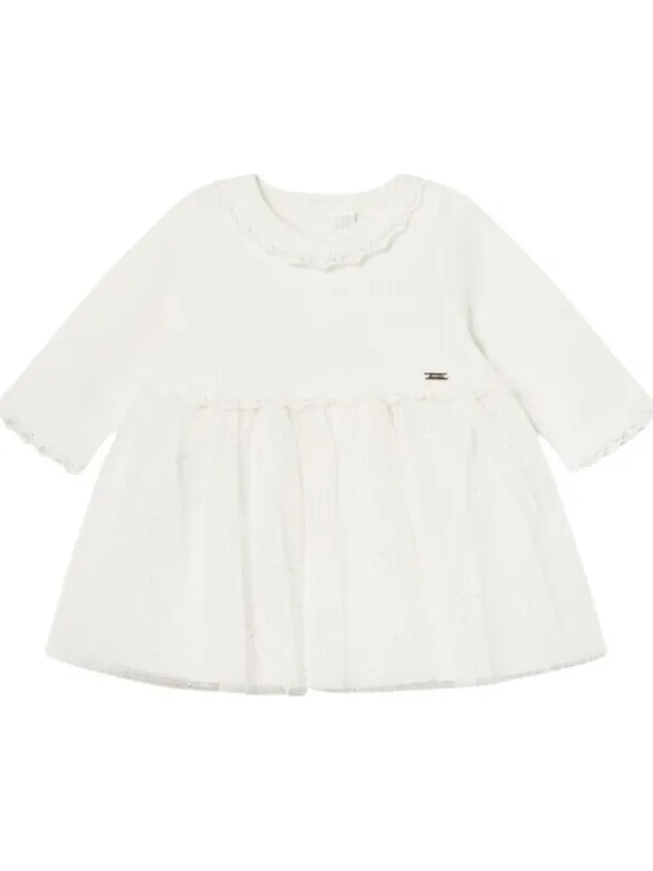 Mayoral Jurk Mayoral 2806 VESTIDO COMBINADO TUL Crudo Wit