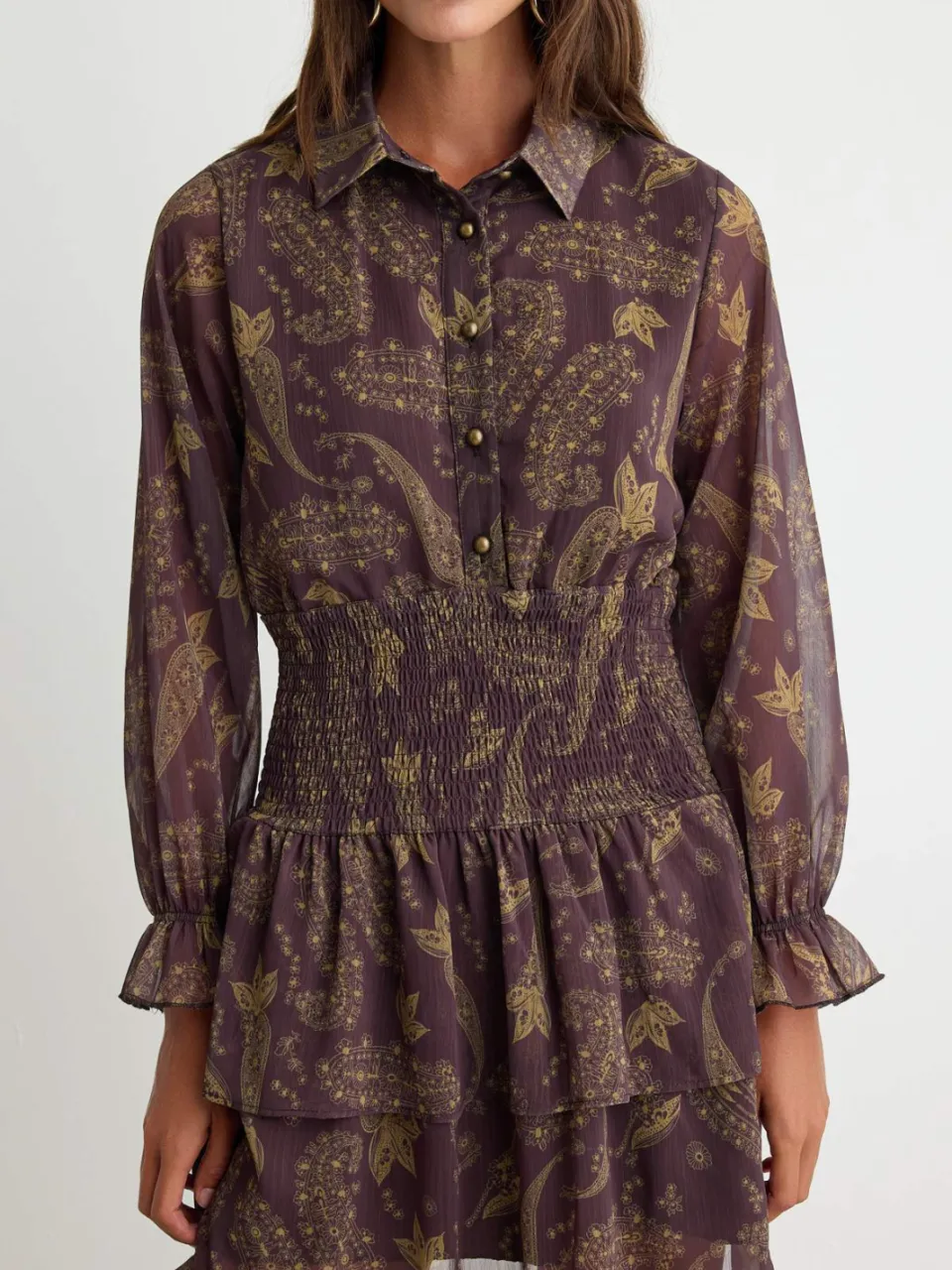 Trendyol Curve Dames Bruin Paisley Kort / Mini Lang Skater Jurken, foto 2