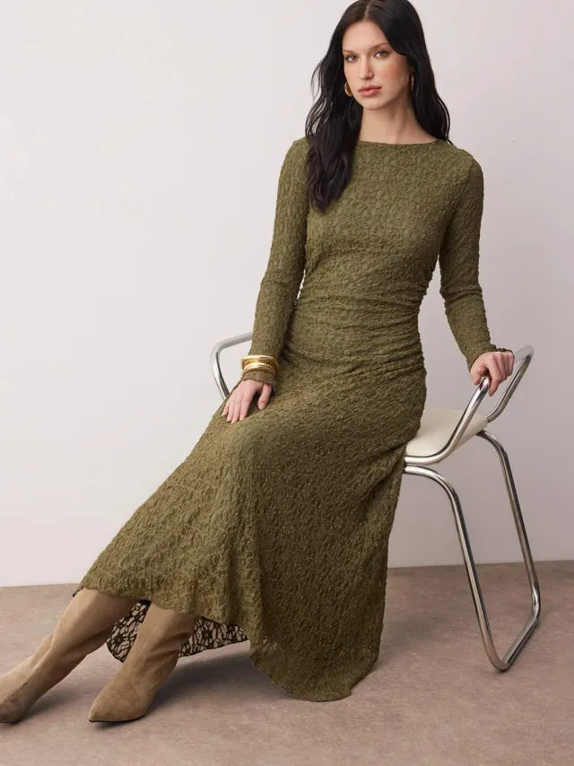 Trendyol Modest Dames Kaki Effen Maxi Lang Casual Bodycon Modest Jurken