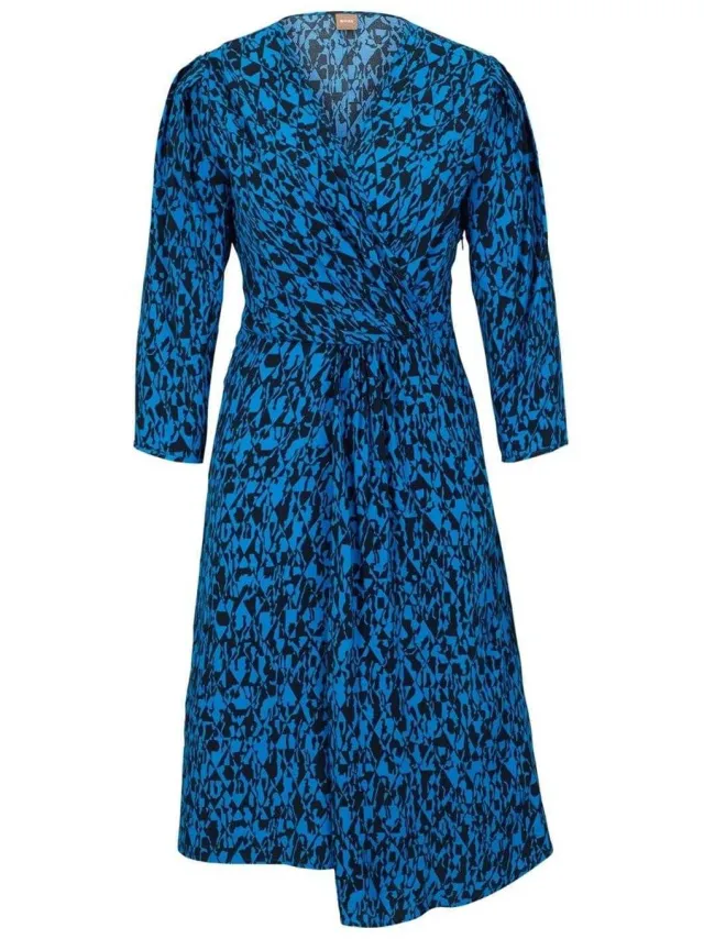 Boss Abstracte wikkeljurk met V-hals voor dames (Blauw), foto 2