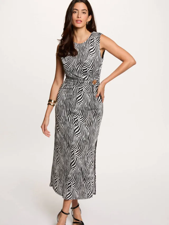 Morgan maxi jurk met zebraprint zwart Zwart/ wit