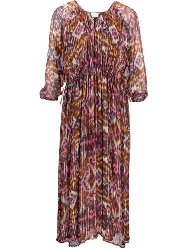 FrogBox bruin roze midi jurk