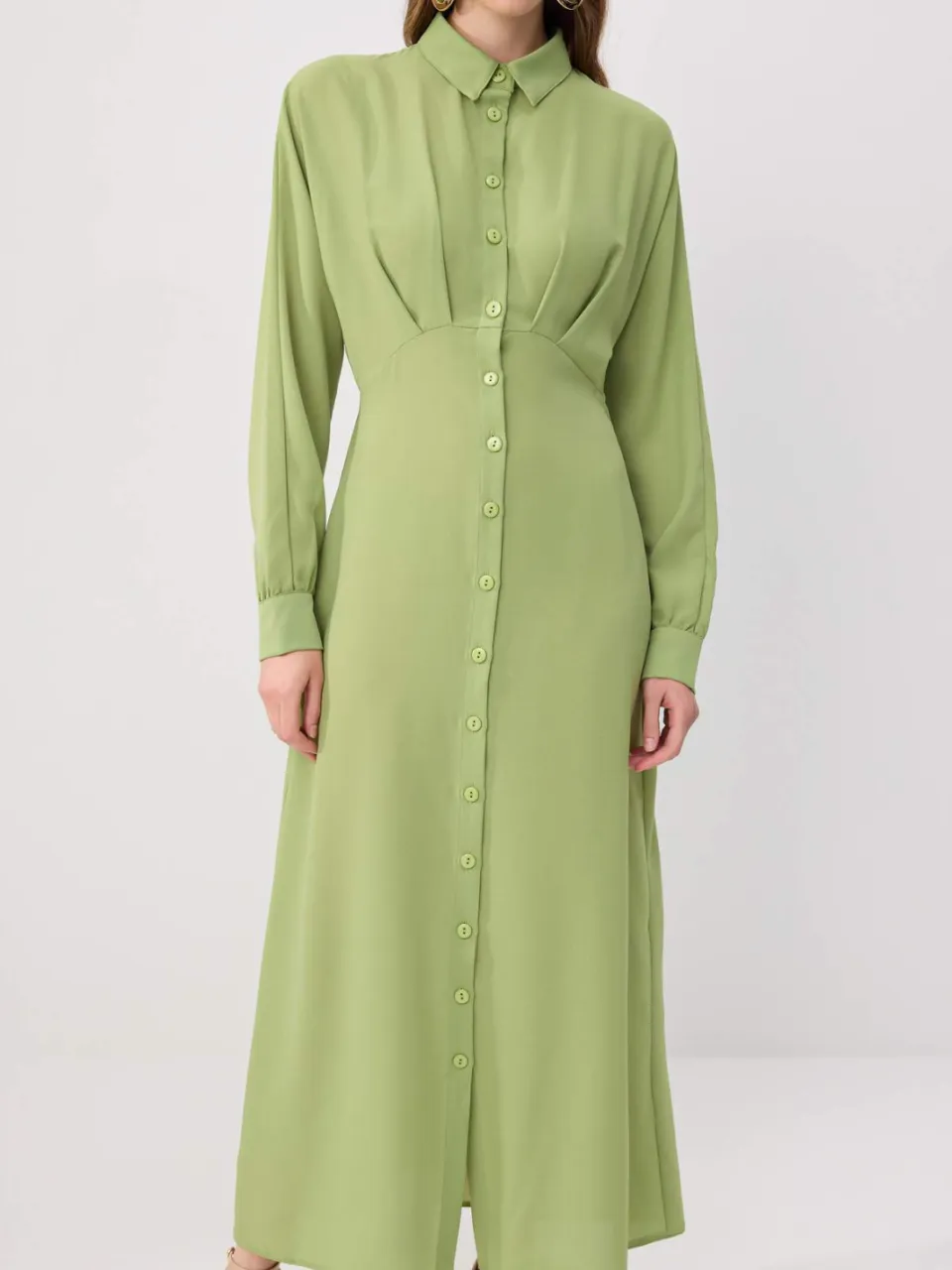 Trendyol Modest Dames Donkerblauw Effen Maxi Lang Casual Blousejurk Modest Jurken groen, foto 2