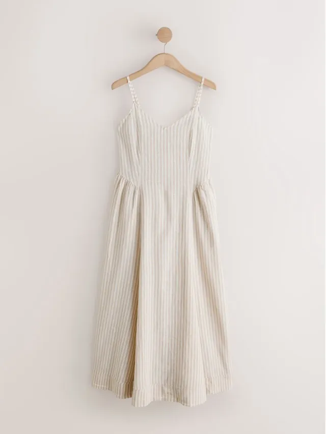 Next Dames - Midi-overhemdjurk met bandjes en linnen - Naturel Neutral Stripe