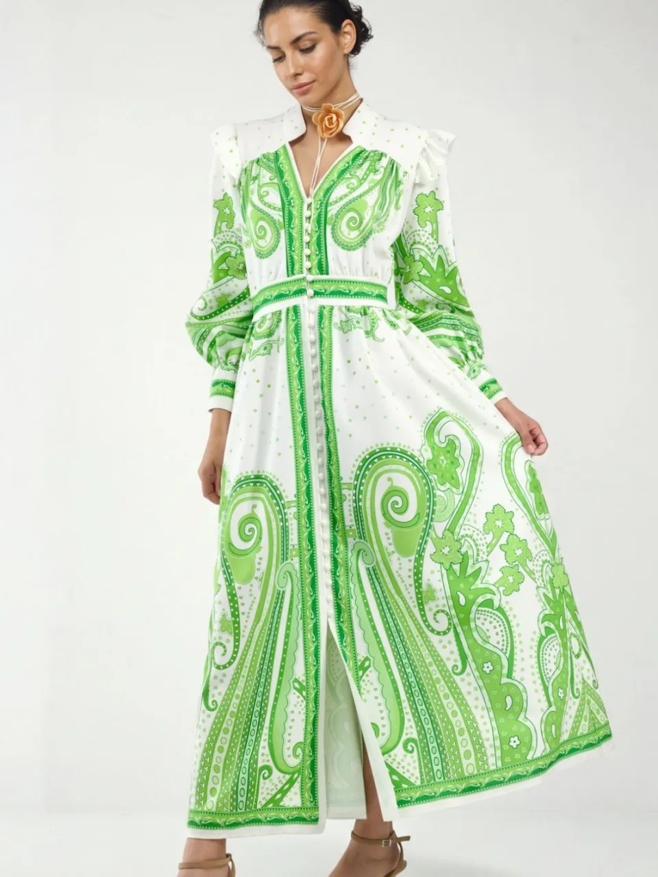 MSN Collection V-hals Paisley Maxi-jurk met Split Veelkleurig