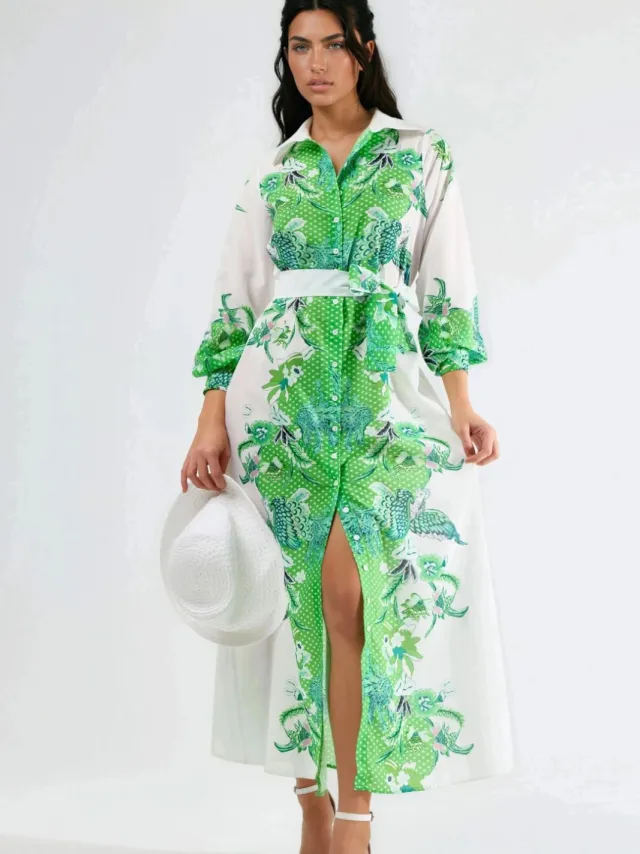 MSN Collection Bloemenriem Midi Jurk Veelkleurig