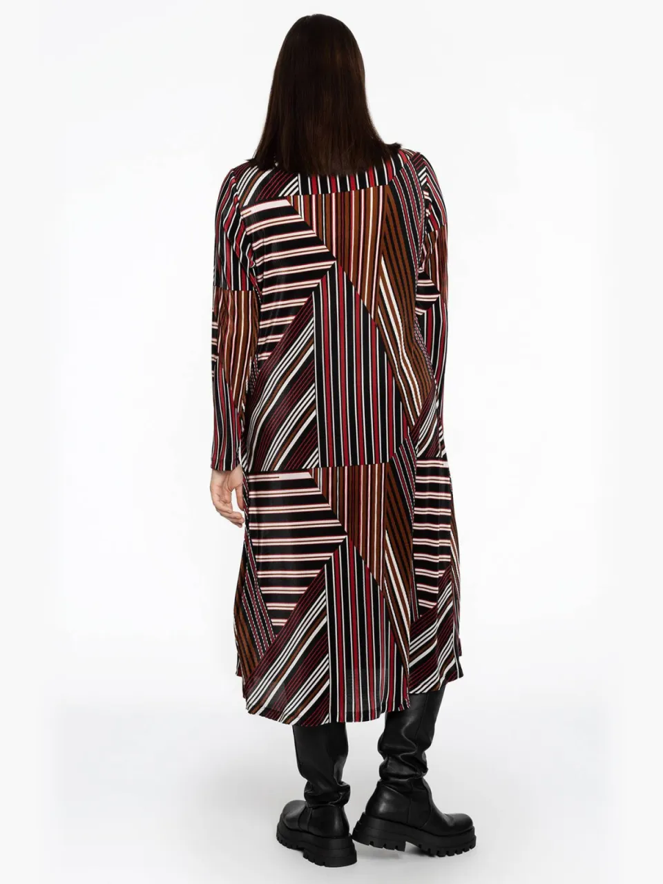 Yoek STRIPES plissé jurk donkerrood zwart, foto 3