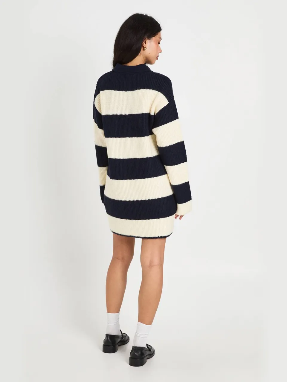 boohoo Dames Gestreepte Oversized Rugby Gebreide Mini-jurk Met Kraagdetail marineblauw, foto 2