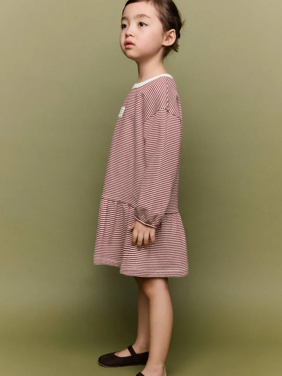 Mango Kids gestreepte midi jurk donkerrood donkerrood/wit, foto 3