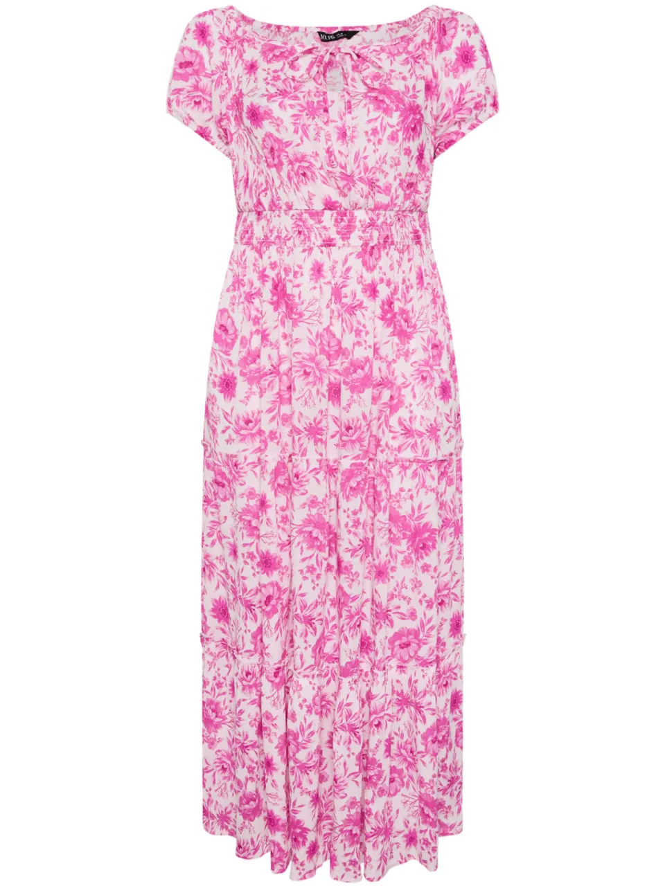 Yours Roze Maxibardotjurk Met Bloemenprint En Striksluiting, foto 3