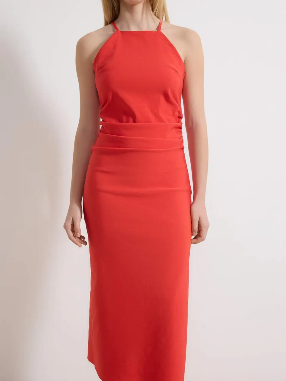 Turkishsouq Platte, mouwloze midi-jurk voor dames, geschikt voor dagelijks gebruik. Rood