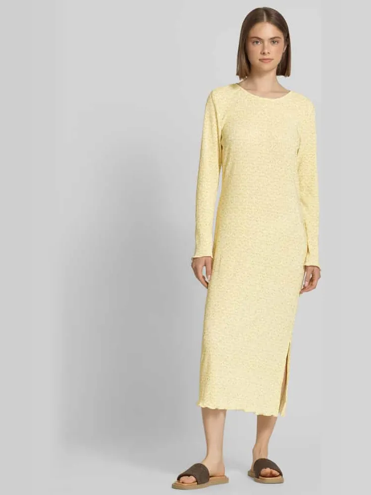 Pieces Getailleerde vrijetijdsjurk met all-over motief model 'FLORA' Lichtgeel