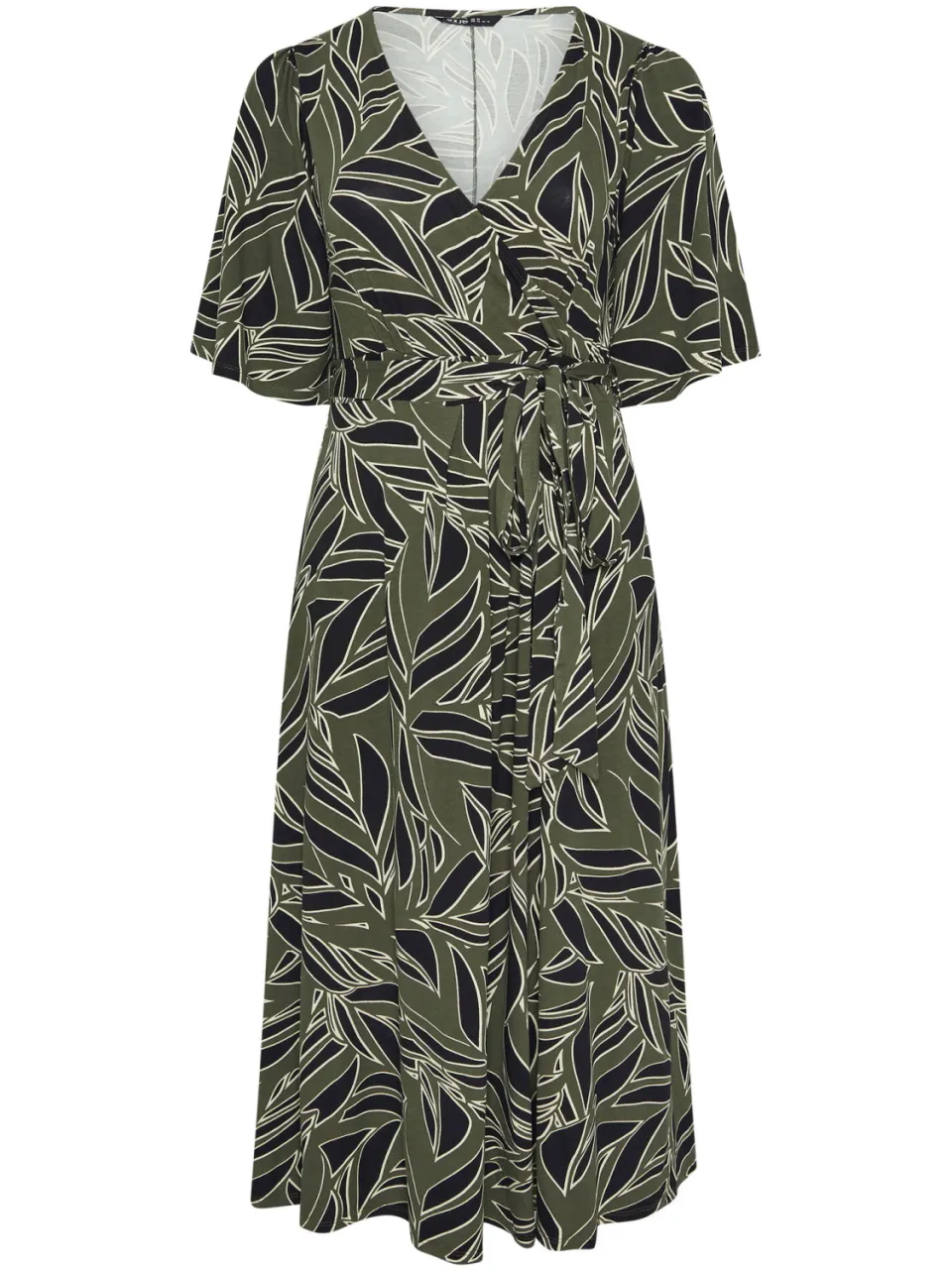 Yours Khaki Groene Blad Wikkel Maxi Jurk, foto 4