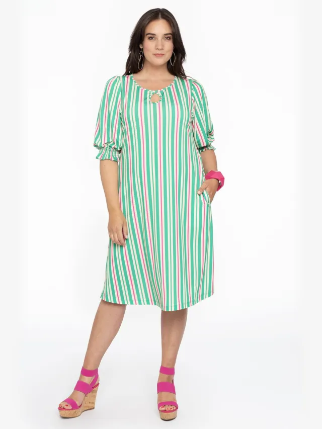 Yoek Jurk met pofmouwen STRIPY | Groen, foto 2