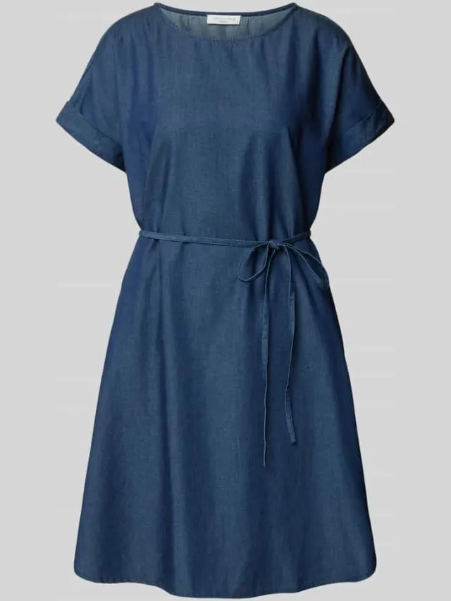 Christian Berg Woman Knie-lange jurk met strikceintuur marineblauw, foto 2