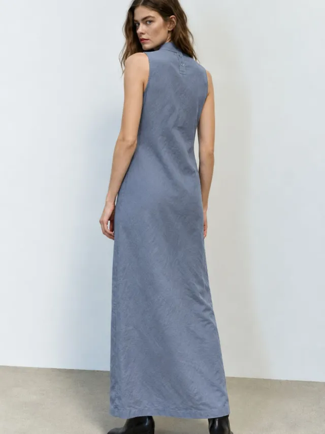 MyFashion Mouwloze maxi-jurk met ceintuur en ronde hals donkergrijs
