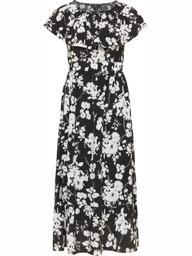 Faina Midi-jurk met all-over print zwart wit