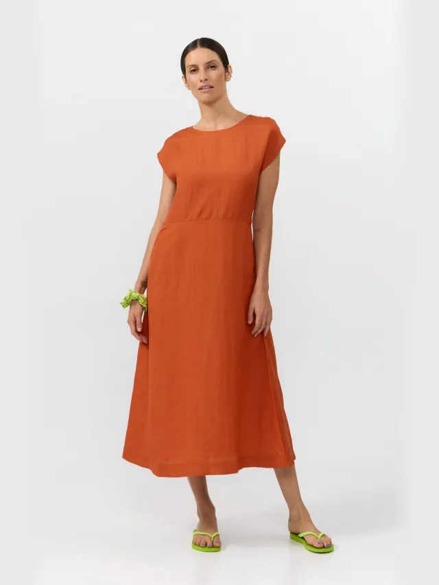 SUITE13LAB dames vegan Midi Jurk Tinto Henna Donkeroranje