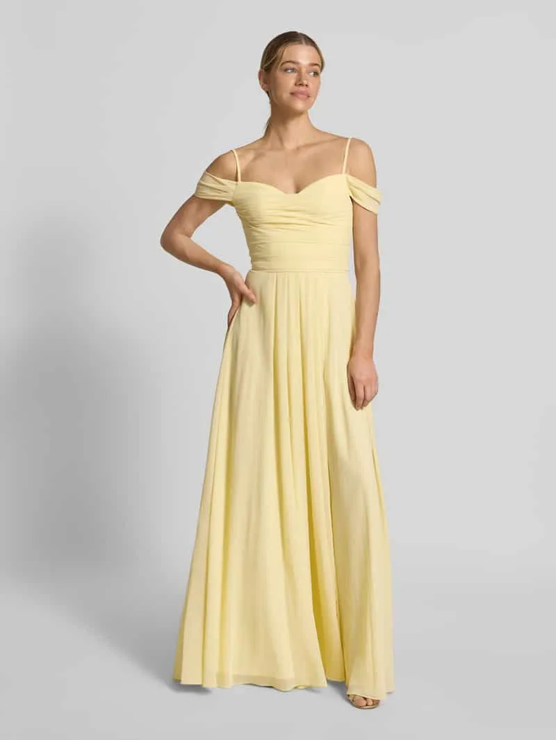 Mascara Maxi-jurk in off-shoulder-look met loopsplit lichtgeel, foto 4