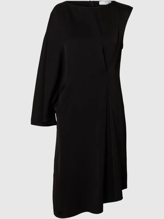 Selected One-shoulder jurk Asymmetrisch viscose Black