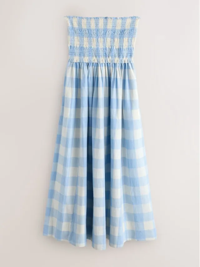 Next Dames - Gesmokte bandeau-midi-jurk - Blauw