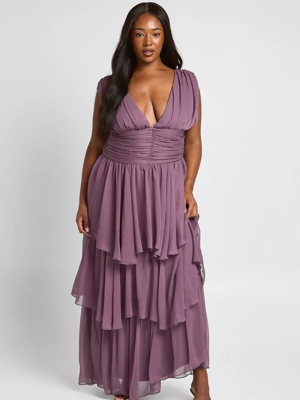 boohoo Dames Plus Ruches V-hals Maxi Jurk roos, foto 3