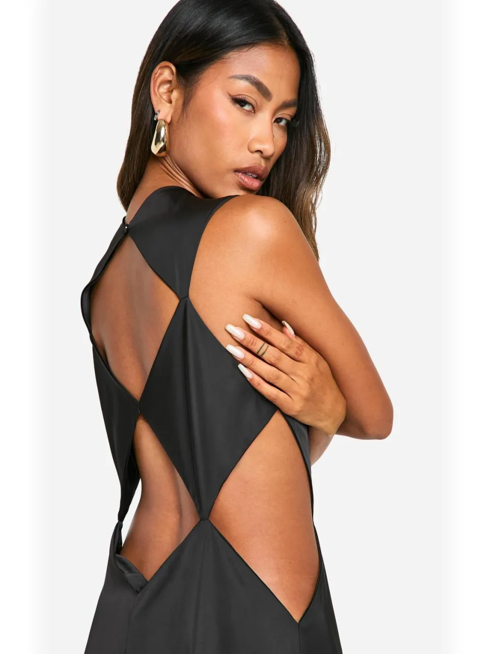 boohoo Dames Satijn Cut-out Midaxi Jurk zwart, foto 2