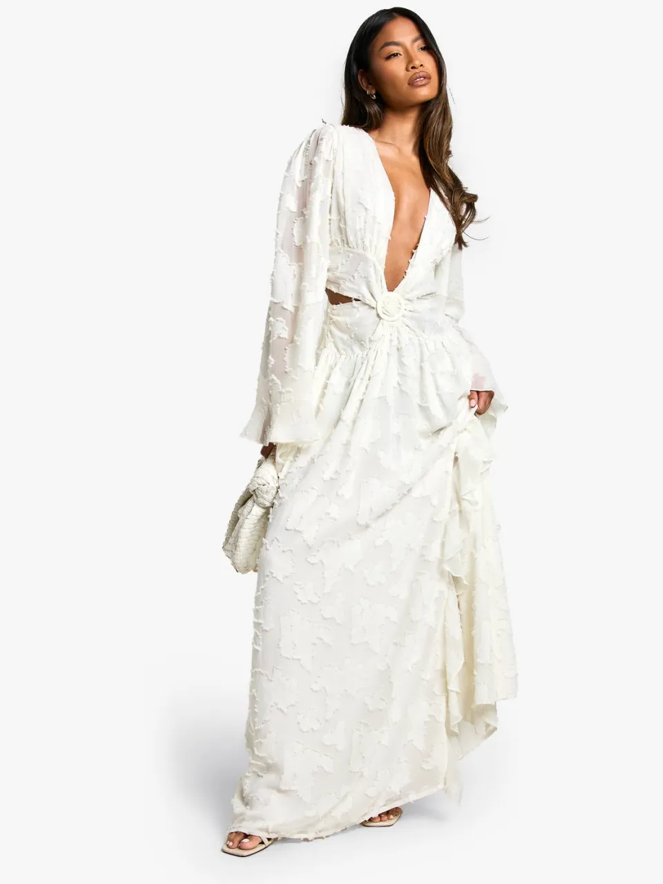 boohoo Dames Textuur Maxijurk met Uitsnede ivoor, foto 2