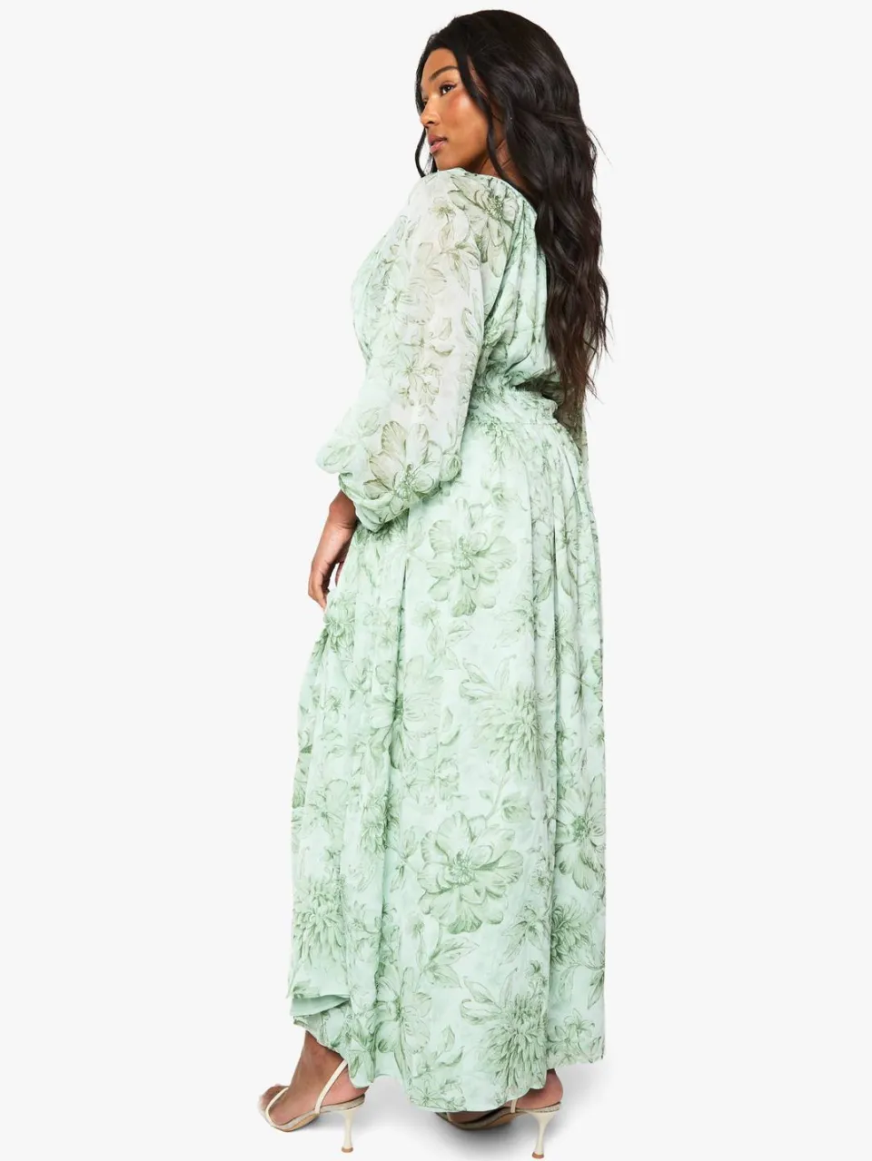 boohoo Dames Plus Floral Chiffon Jurk met geruimde blousonmouwen verstandig, foto 2