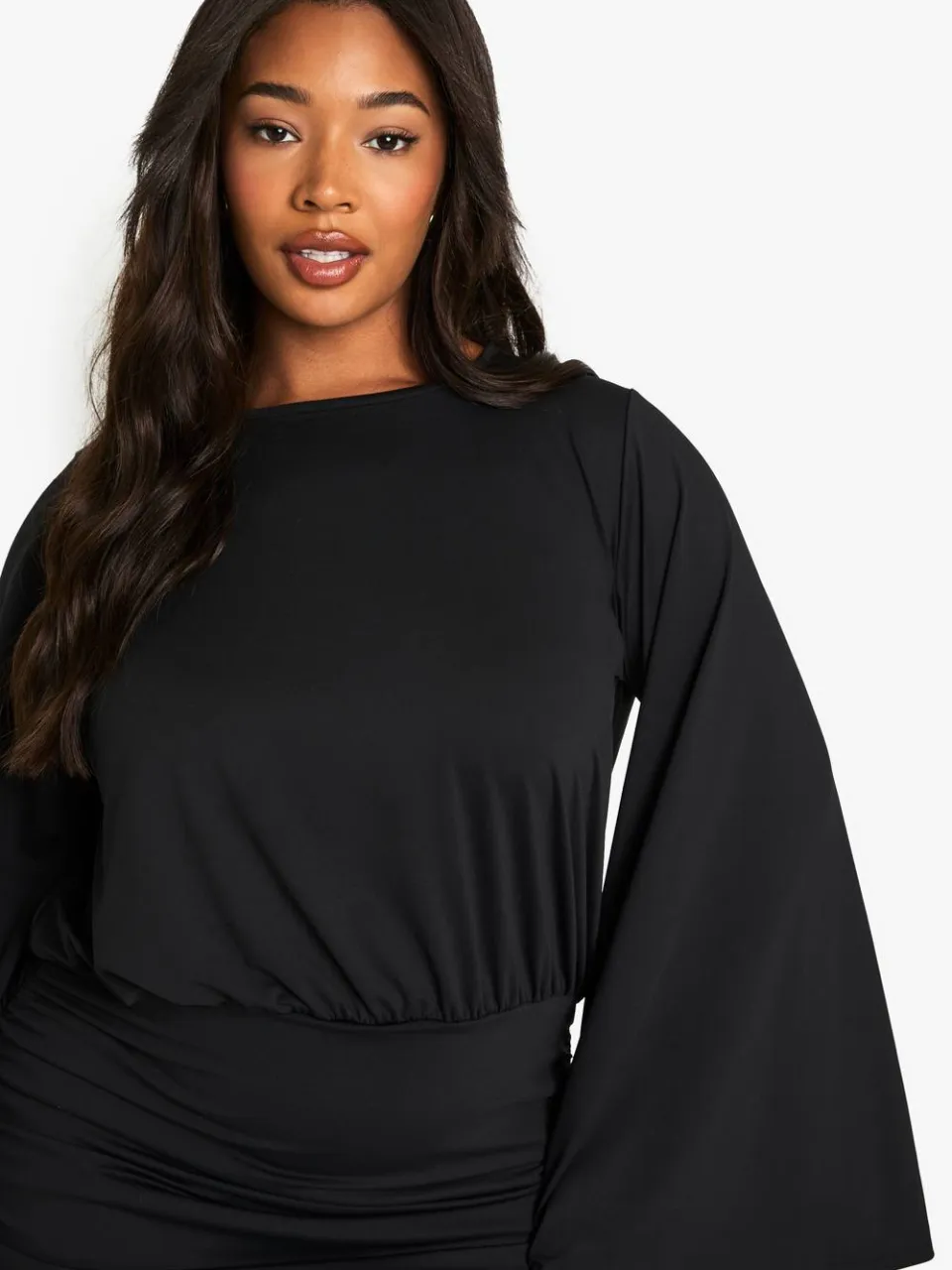 boohoo Dames PLUS PREMIUM DRAPED batwing mini-jurk zwart, foto 3