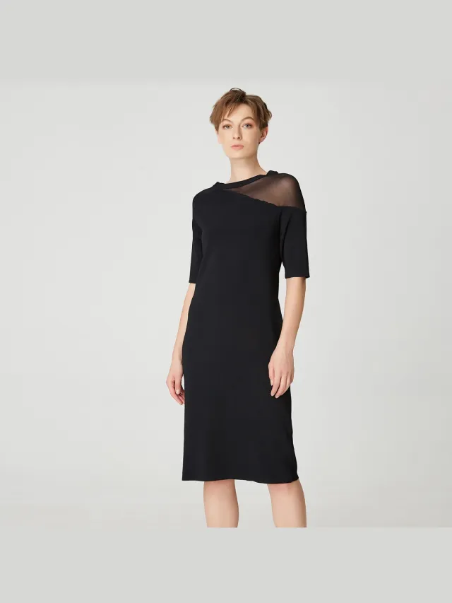 S&J Weekends Minimalistische jerseyjurk met asymmetrisch snijden Zwart