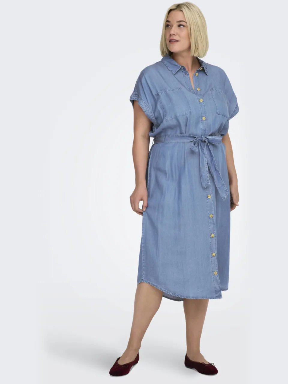 Only Carmakoma jurk gebreid light blue denim