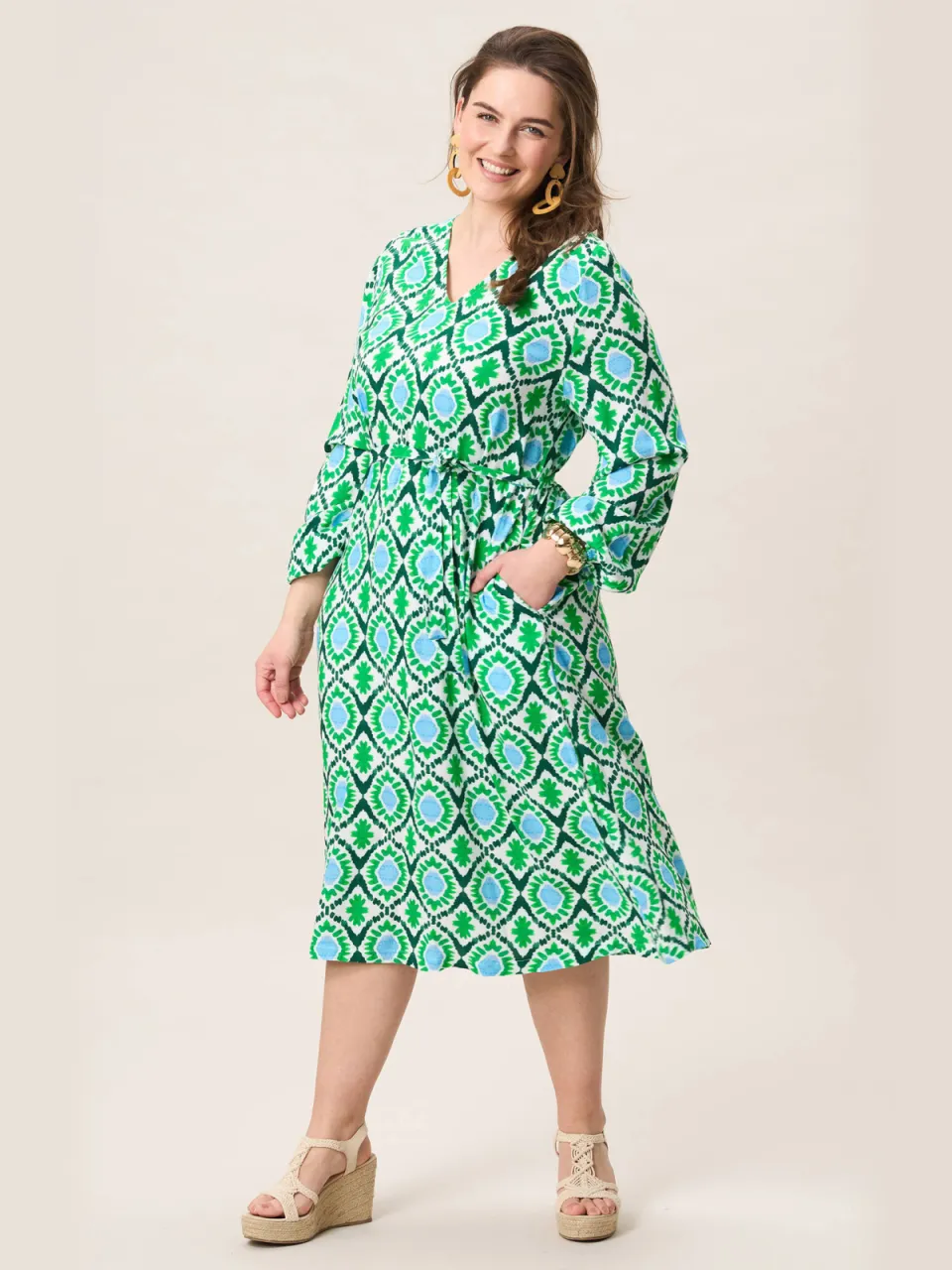 Miss Etam Plus midi jurk groen groen / blauw / ecru
