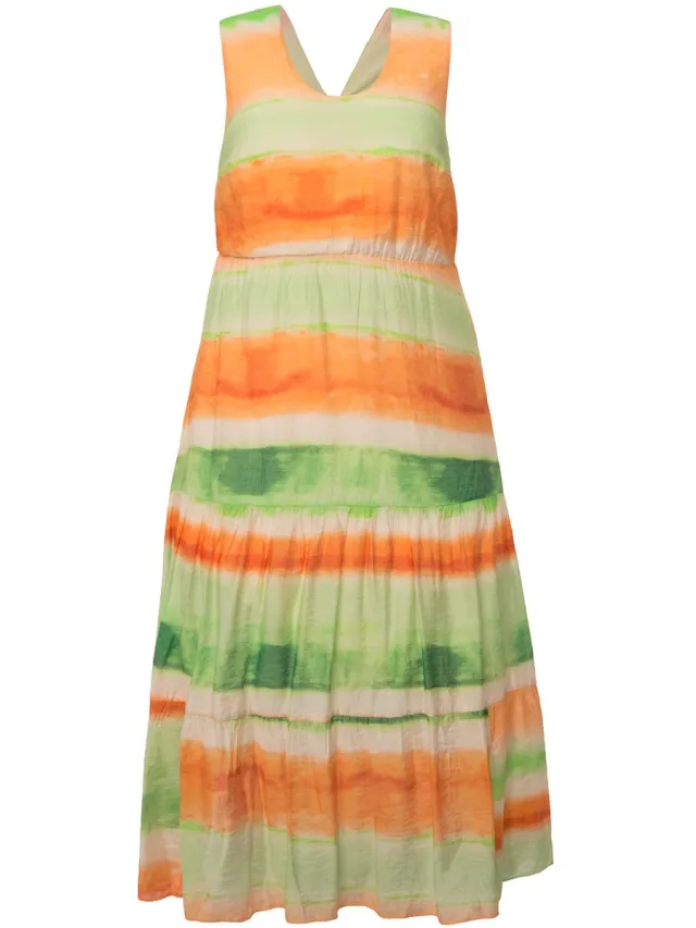 Studio Untold Dames - Maxi-jurk A-lijn batikstrepen V-hals op de achterkant - Mandarijn - Maat 46+